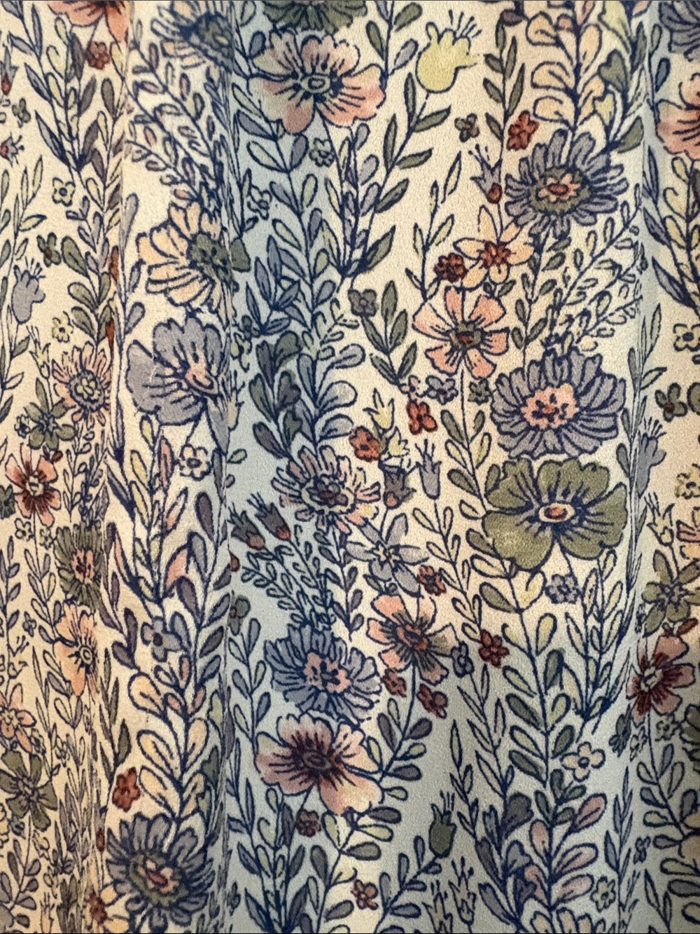 Rose and Olive Blue and Cream Floral Tie-Neck Ruffle Blouse - Picture 8 of 8